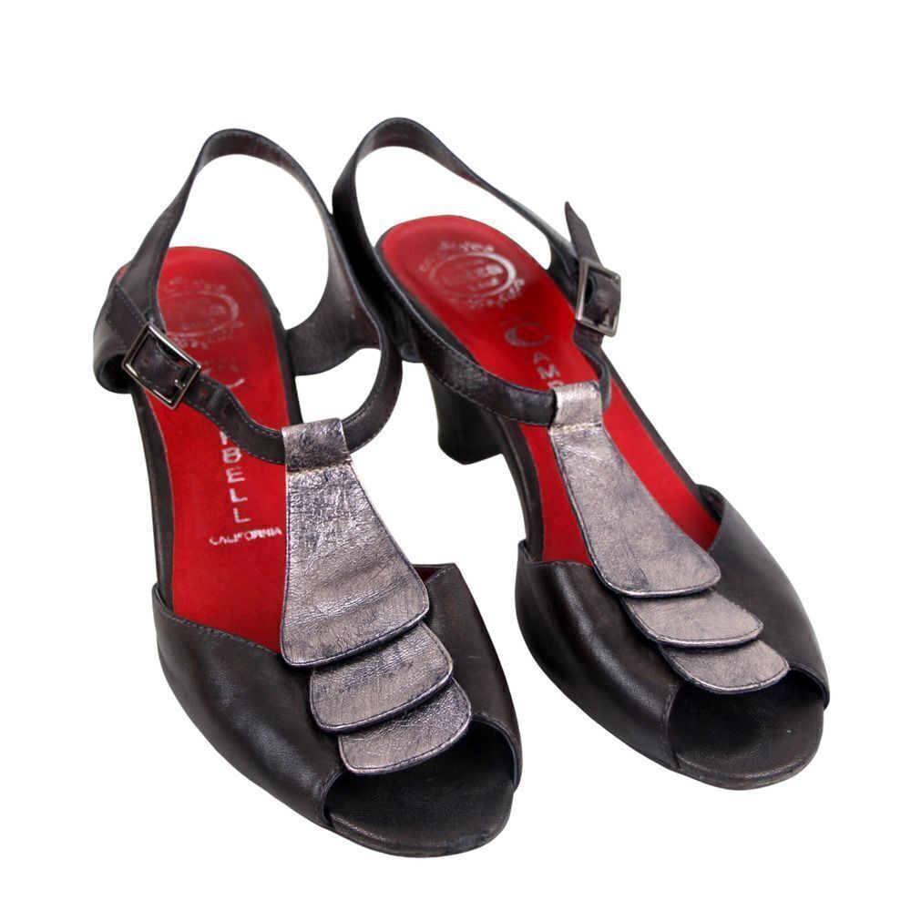 VTG Jeffrey Campbell BROWN SILVER GENUINE LEATHER MID HEEL OPEN TOE SANDALS 7.5